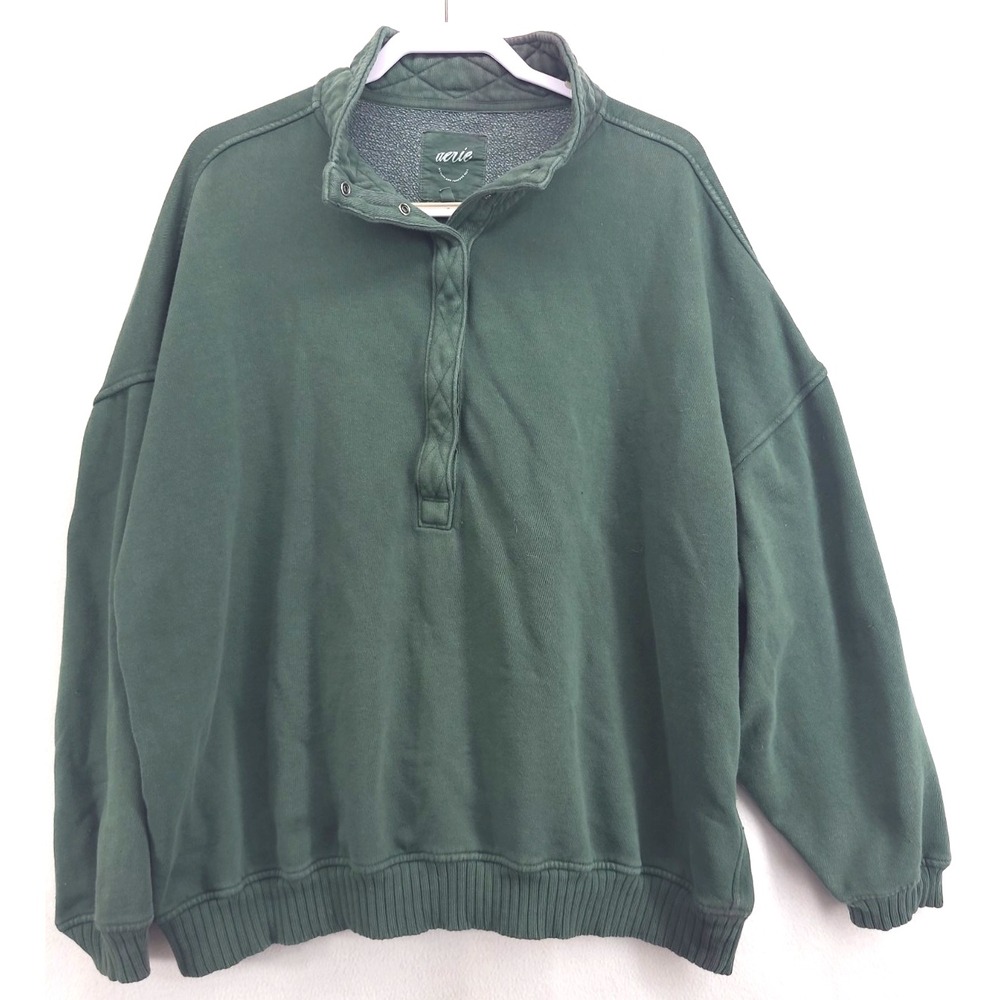 Aerie Oh Snap Sweatshirt Green Oversized Lagenlook Sz XL Well Loved